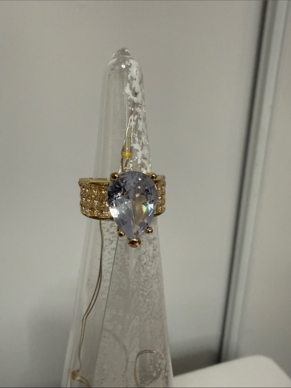 Gold-Tone Teardrop Crystal Statement Ring - Clear Size 5